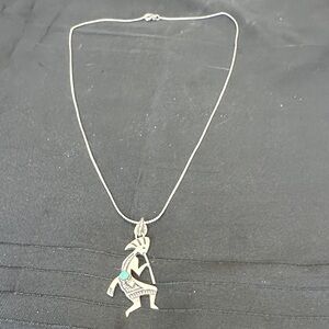 Vintage Southwestern Sterling Turquoise Kokopelli Pendant Necklace